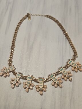 Gold-Tone Floral Statement Necklace with Mint and Blush Accents
